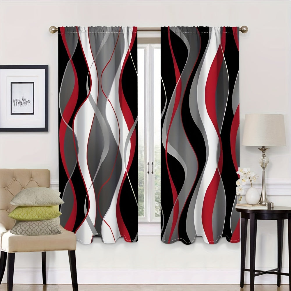 Modern Abstract Geometric Curtain Set Black White 2 Pieces Privacy Drapes