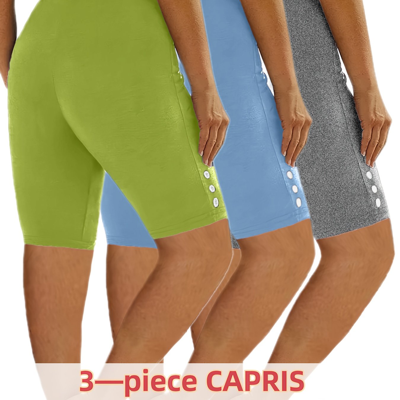 Pantalones cortos de ciclismo tipo capri para mujer - Leggings deportivos de alta elasticidad, color sólido ropa activa de verano