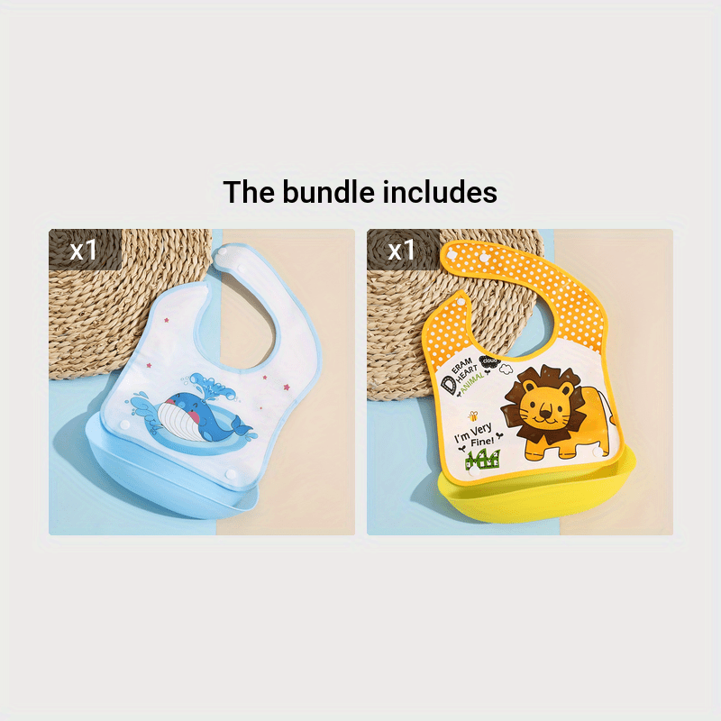 Kids Waterproof Cartoon Bib with Snap Closure, Detachable, Washable