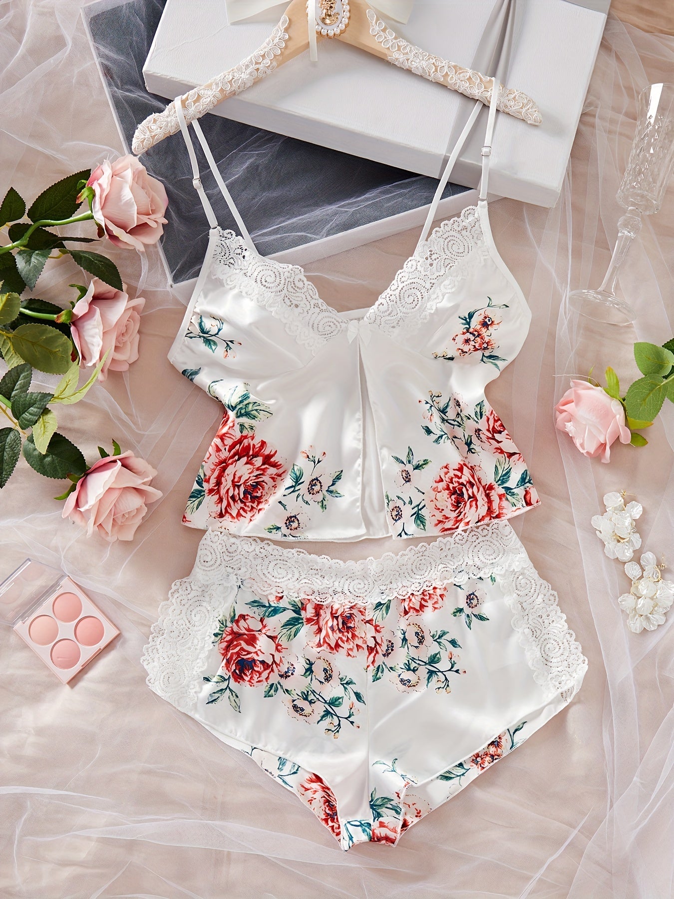 Lace Lingerie Set for Women, Adjustable Straps, Pink, Size S