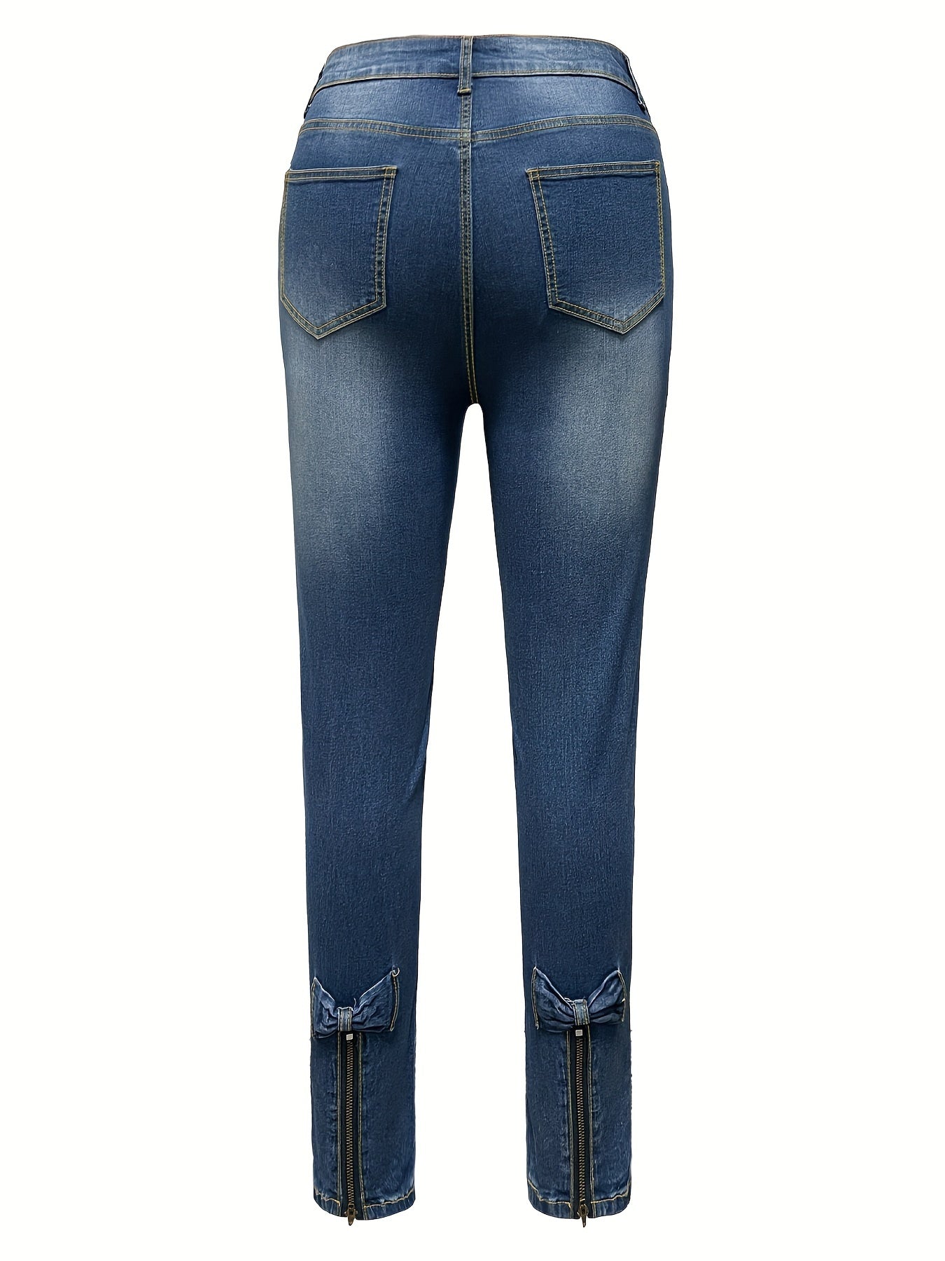 Women's Plus Size Denim Jeans With Bowknot Zipper Detail