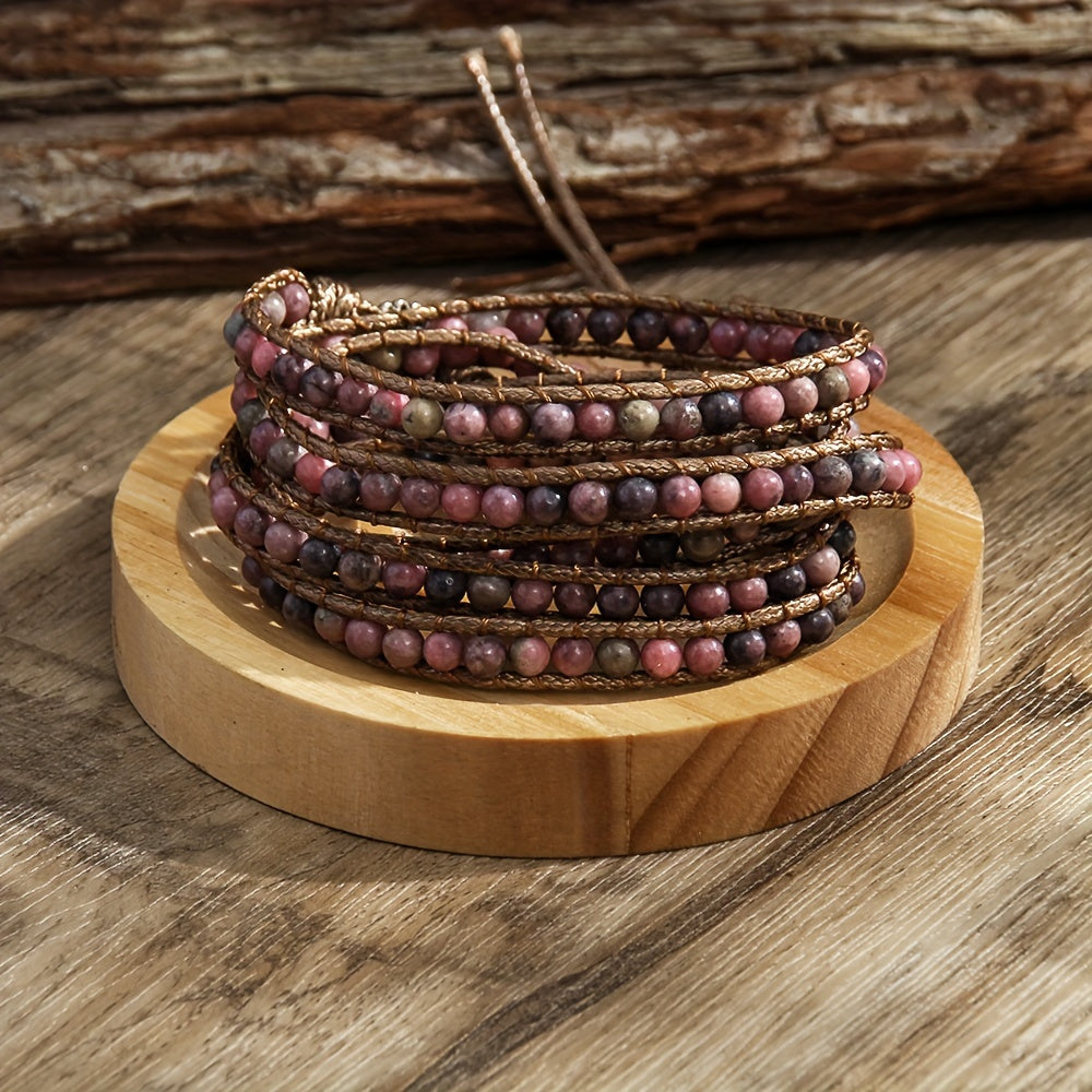 Women's Bohemian Style Waxed Cord Braid Adjustable 5 Rows Wrap Bracelet