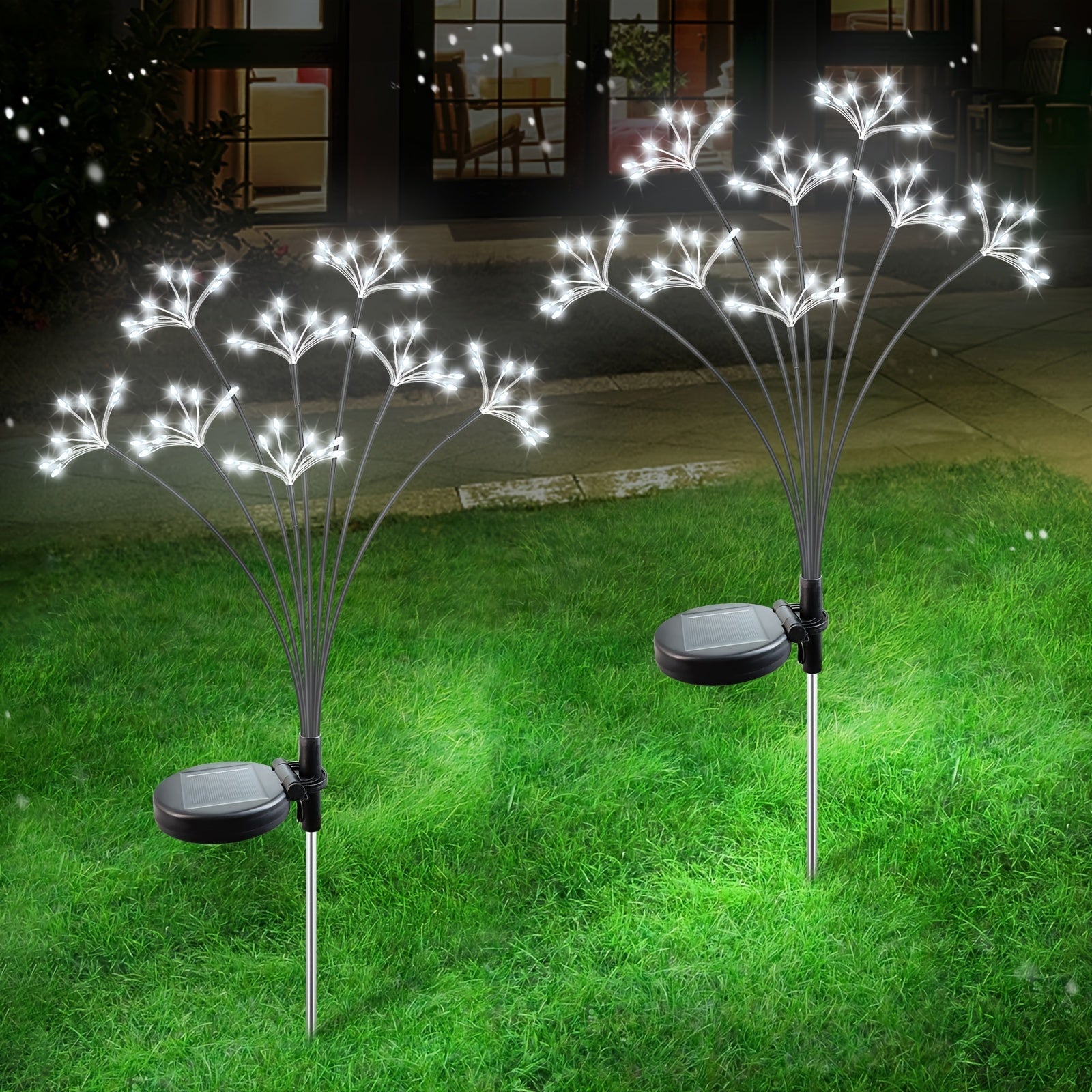 2-Pack Solar Garden Lights with Starburst Fireworks Design 160 LEDs Pathway Outdoor Waterproof