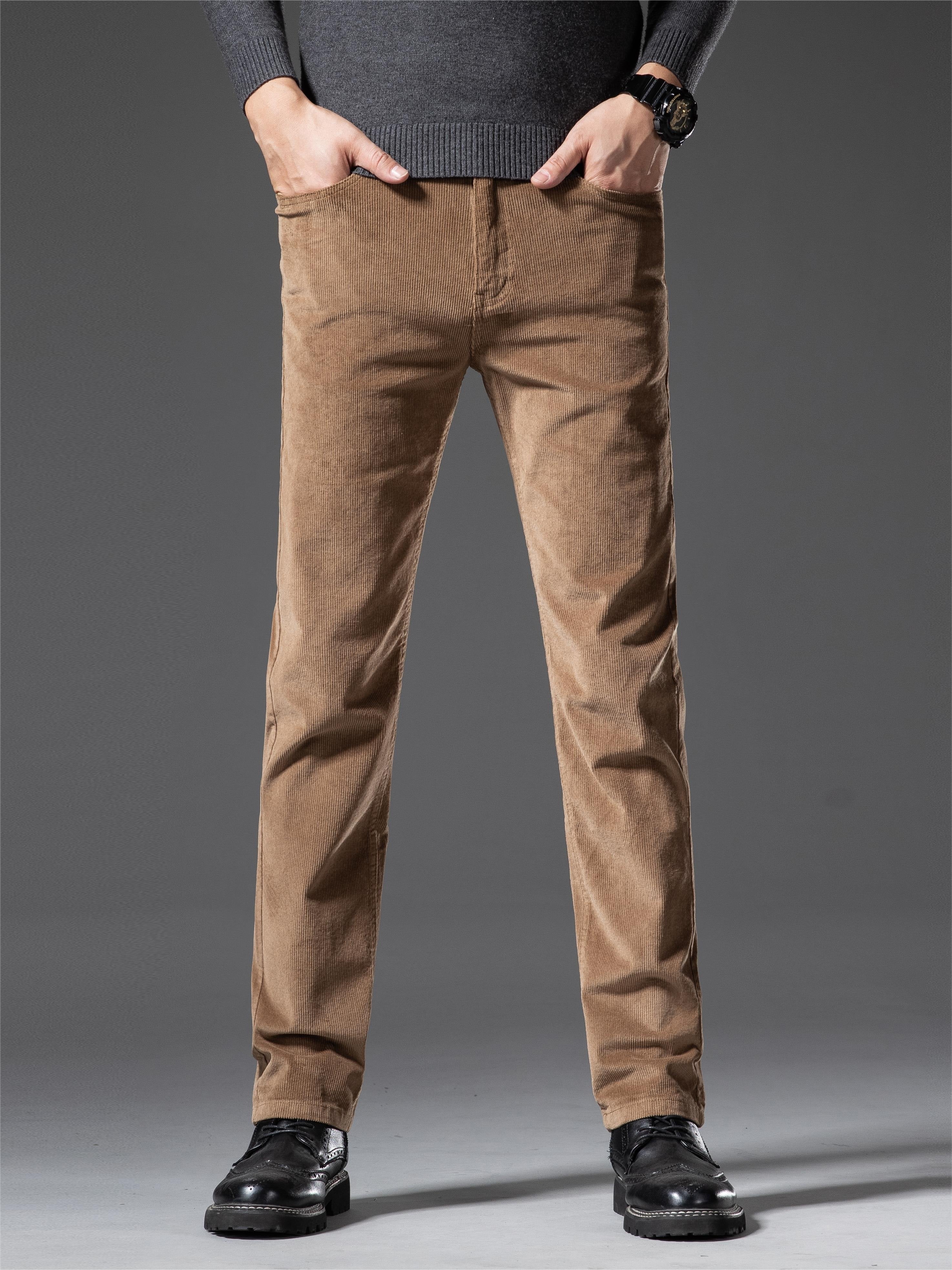 Pantalones de pana de corte ajustado para hombre, otoño e invierno, color sólido, mezcla de algodón, bordado