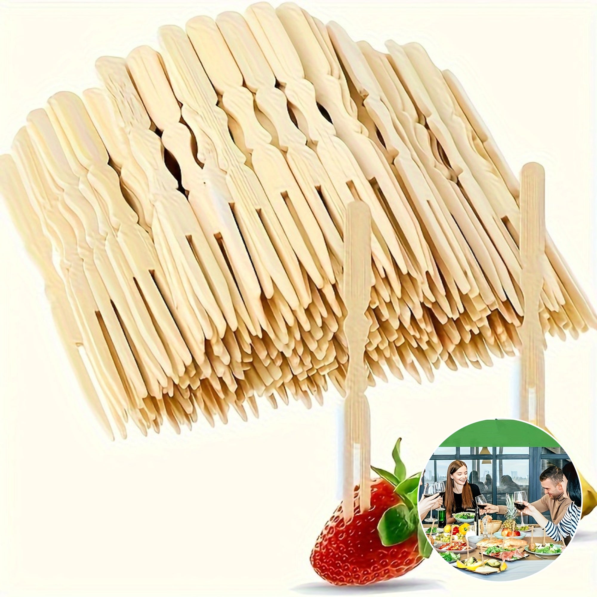 100/200pcs Mini Bamboo Cocktail Forks for Appetizers Fruits Pastries