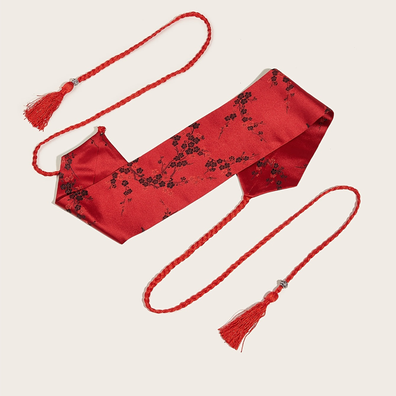 Traditional Tassel Belt with Embroidered Floral Designs and Red Waist Seal for Classic Dresses