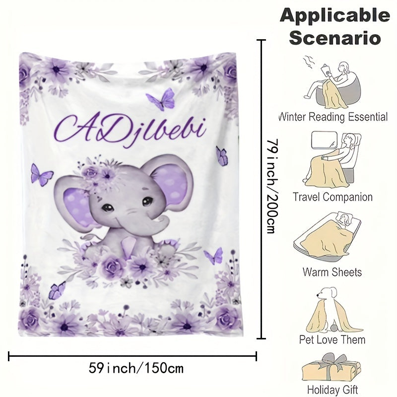 Cozy Flannel Throw Blanket with Custom Elephant Pattern Personalized Soft All-Season Gift