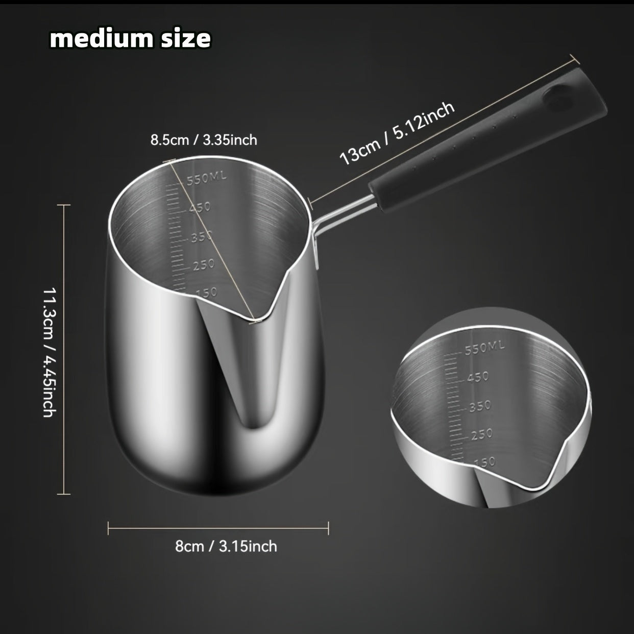 304 Stainless Steel Coffee Pot with Handle for Latte Art Hot Milk Oil Pouring and Frying