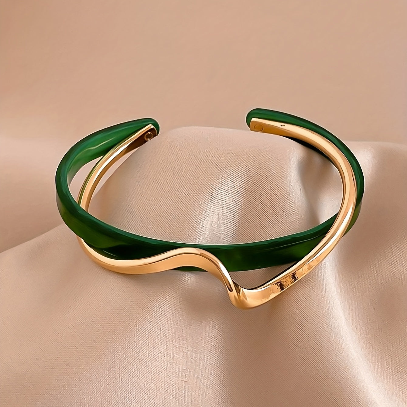 Women's Gold Plated Wave-Shaped Cuff Bangle with Faux Pearl Inlay