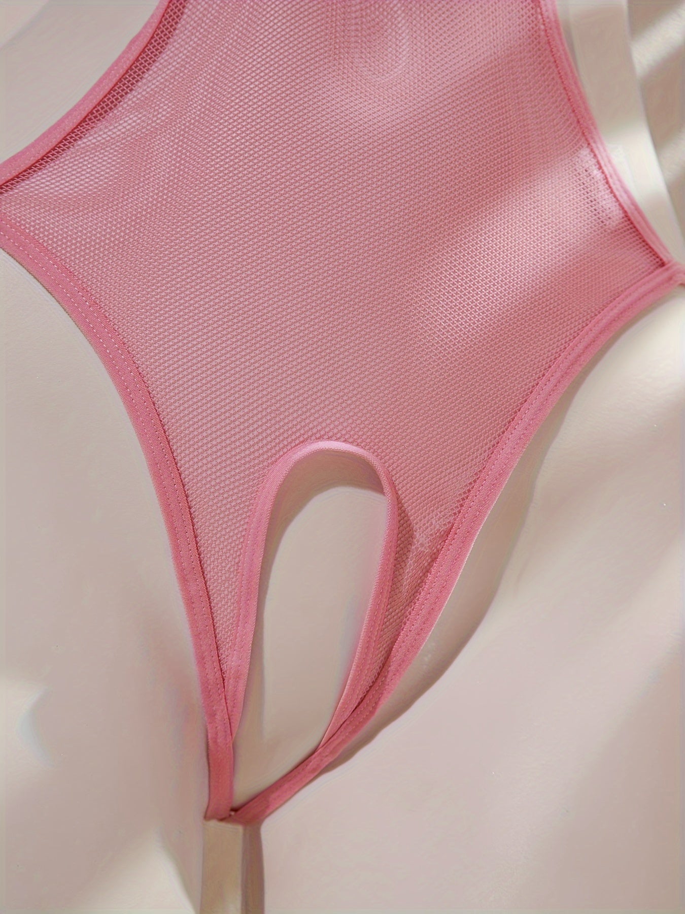 Seductive Lace Mesh Bodysuit with Open Crotch and Lace-Up Design for Lingerie