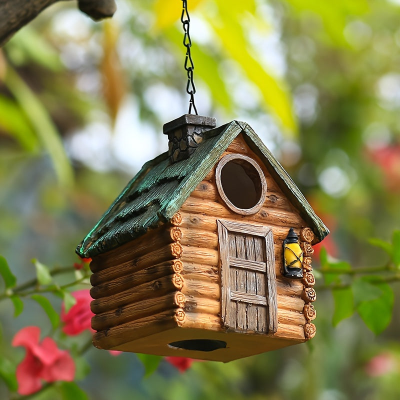 Wooden Birdhouse with LED Lights Outdoor Garden Decor Winter Bird Nest Hanging Ornament