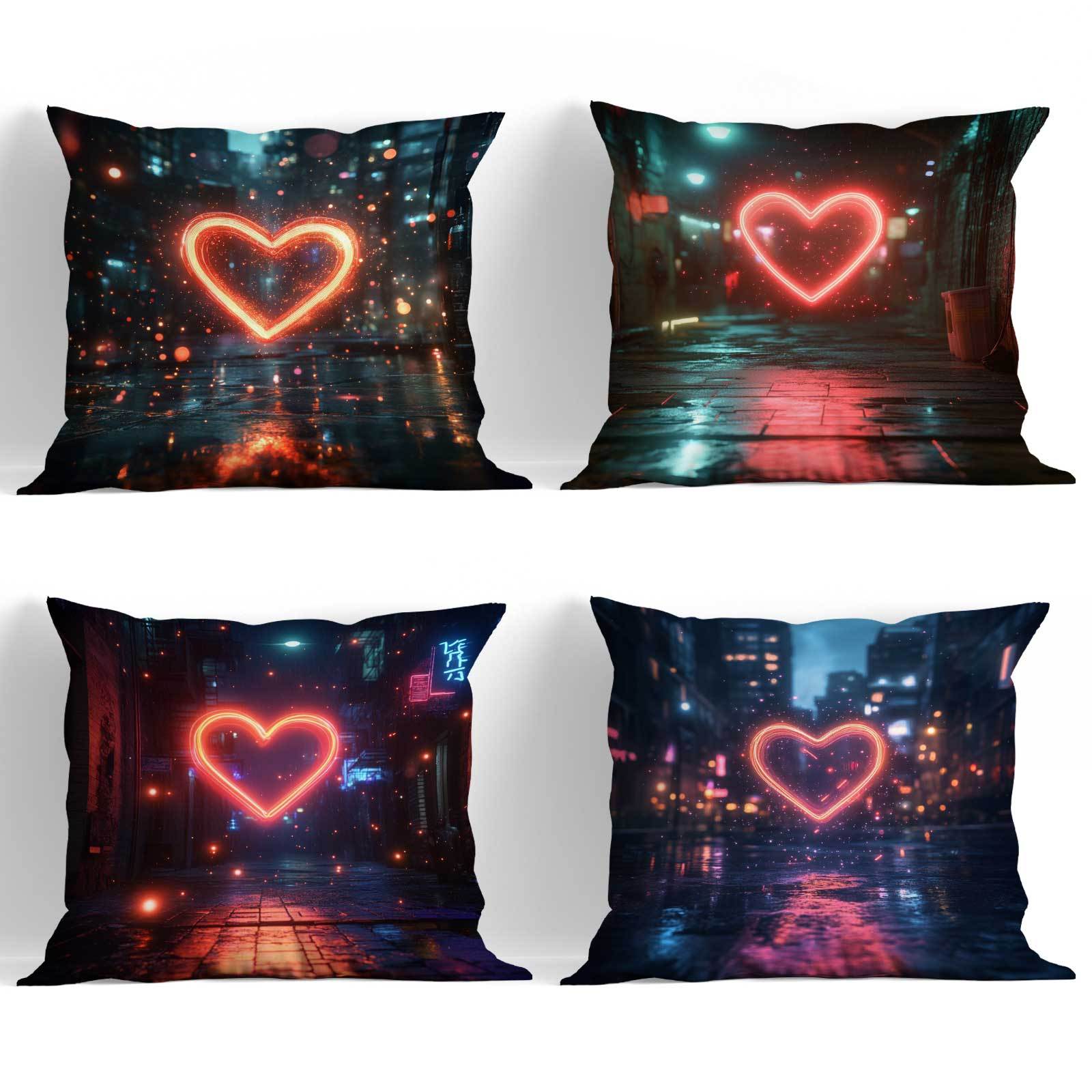 Urban Night Scene Heart Cushion Cover Polyester Contemporary Fantasy Style All-Season Sofa Bedroom Office Decor