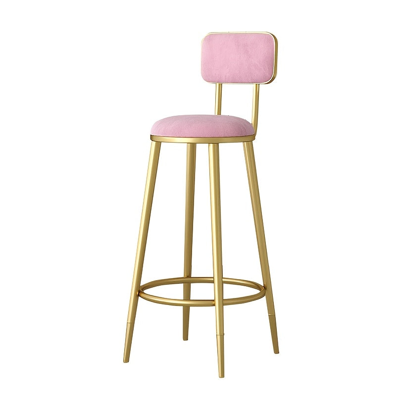 Minimalist Wrought Iron Bar Stool with Gold Legs and Comfortable Backrest for Home Restaurant Cafe