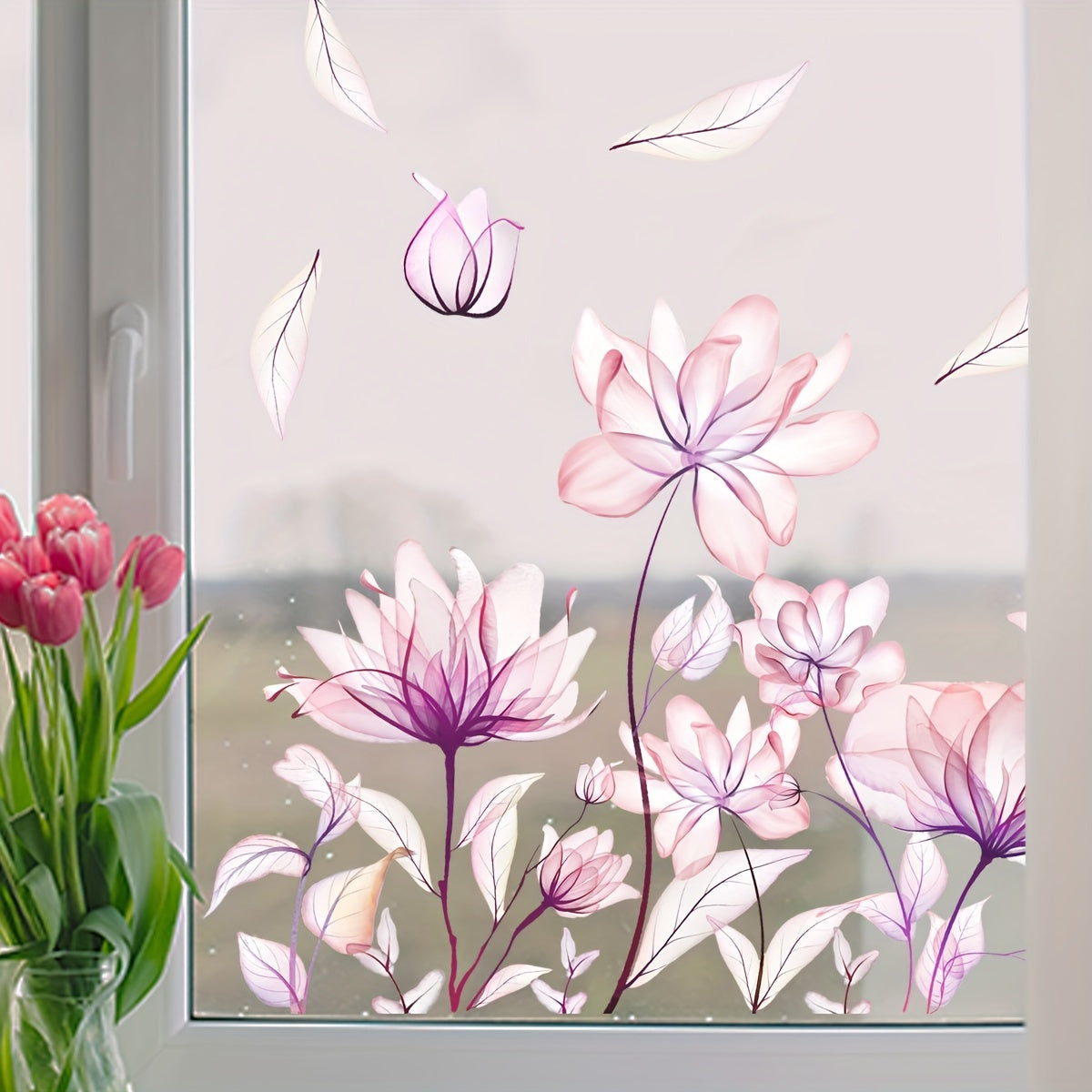 Stylish Lotus Flower Window Cling Reusable PVC Decal for Balcony and Display