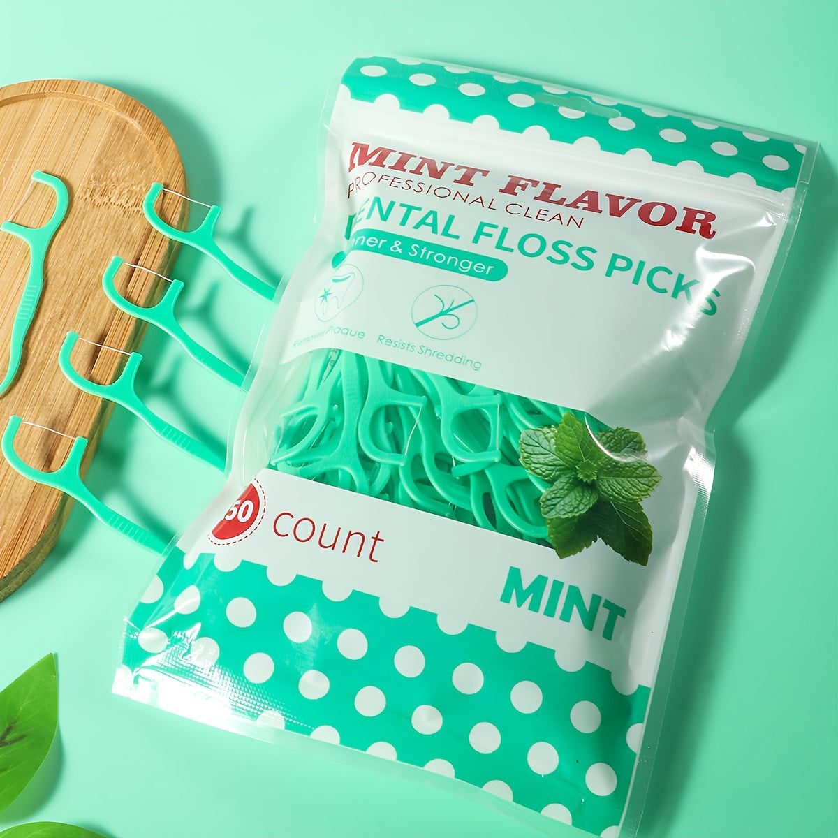 Fresh Mint Dental Floss Picks 300 Pack Deep Clean Portable Alcohol-Free Travel Oral Hygiene