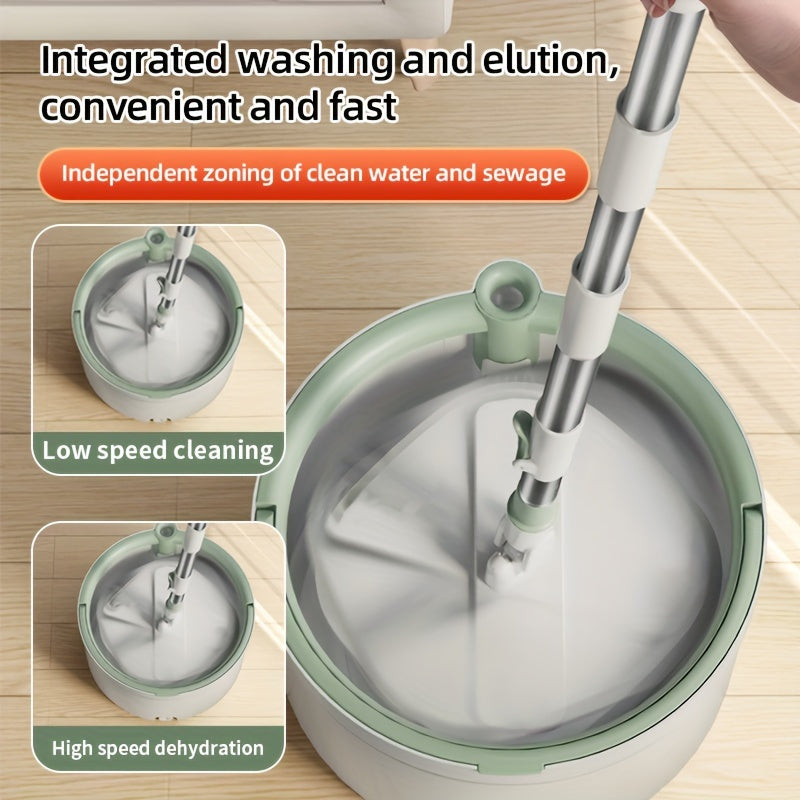 Комплект для уборки «всё в одном» с белой и зелёной шваброй и ведром, 3 запасных насадки