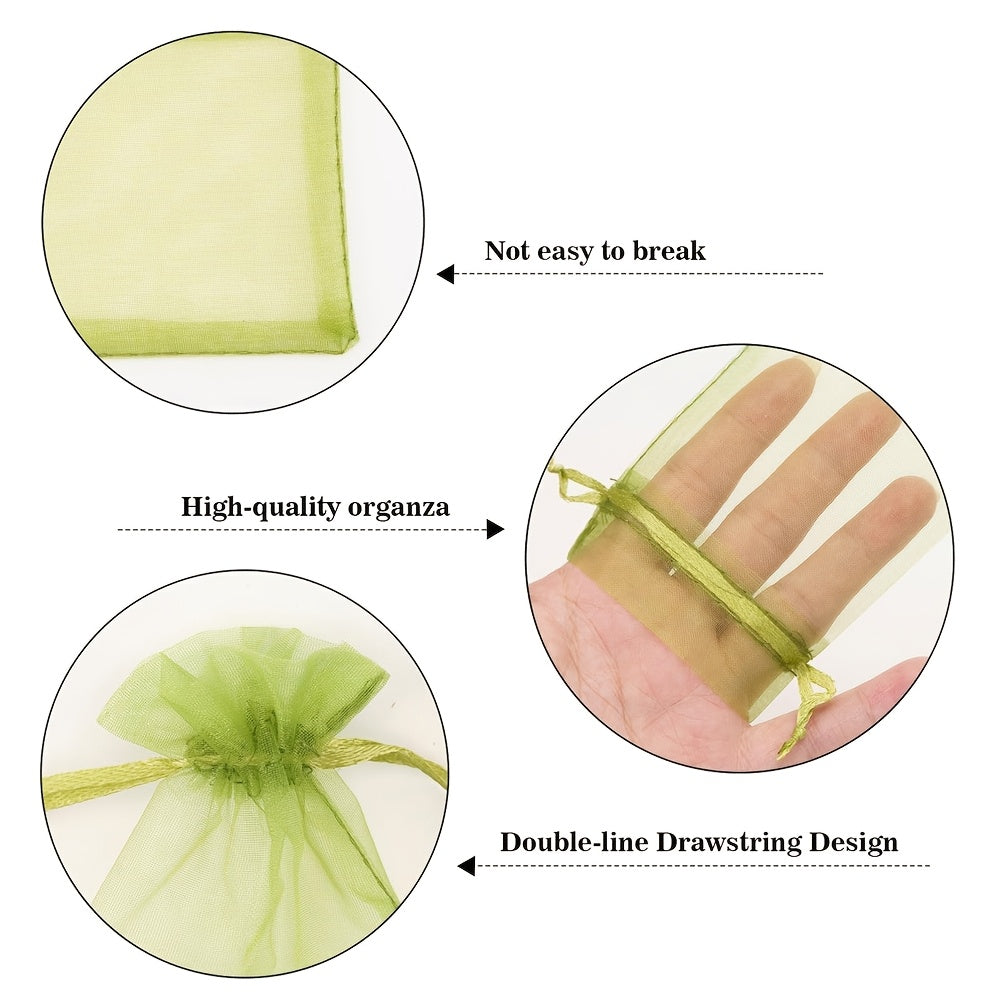 Green Breathable Mesh Fruit Protection Bags 100pcs with Drawstring for Grapes Strawberries Lemons