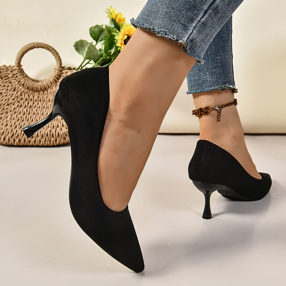 Women's Black Stiletto Heels Leather Elegant Comfortable Work Shoes