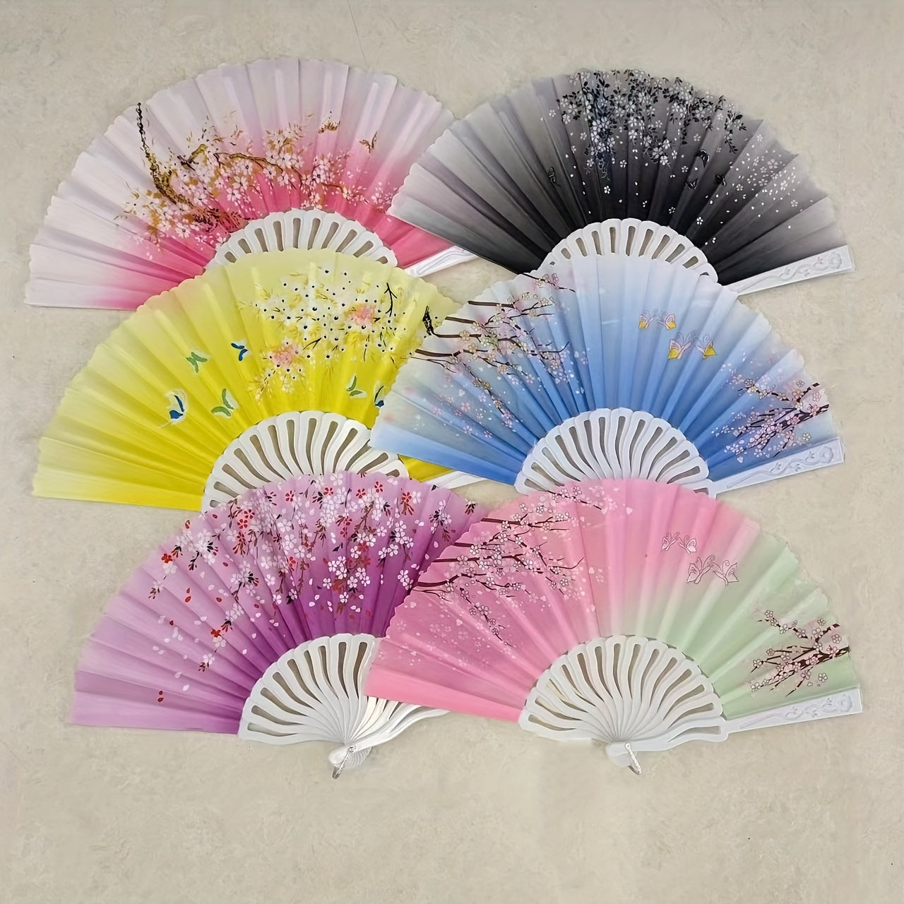 Set of 12 Vintage Floral Fabric Handheld Fans for Dance Performances Photoshoots and Summer Cooling