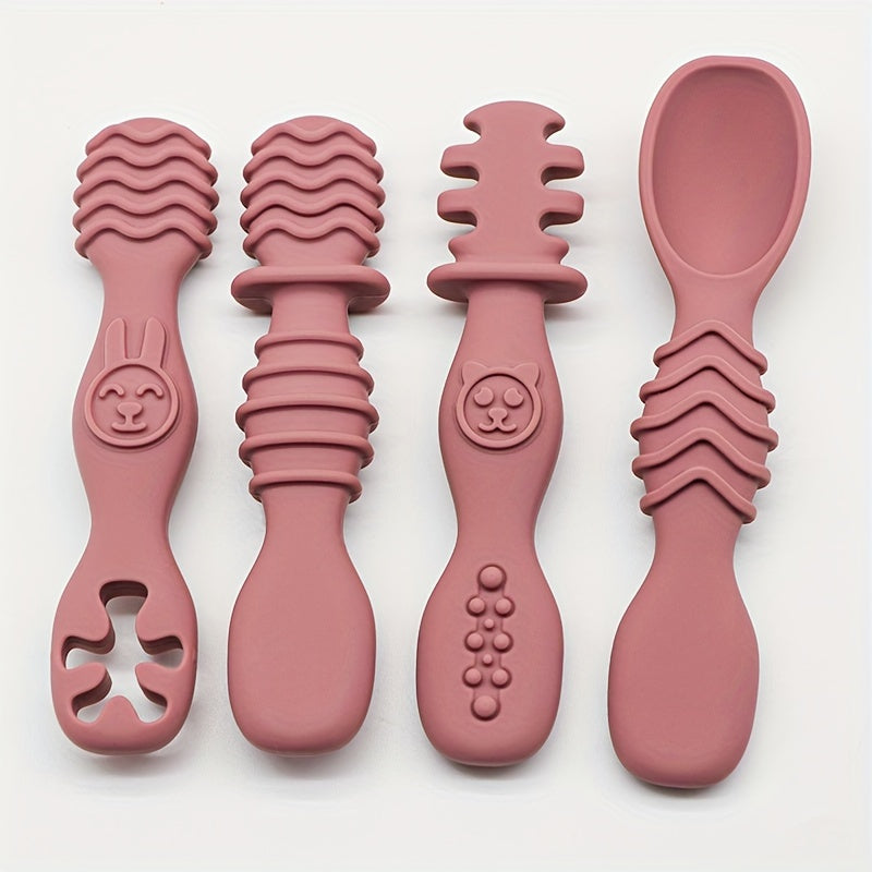 4-Piece Silicone Baby Spoon Set Soft-Tip BPA-Free Dishwasher Safe for Children 6 Months+