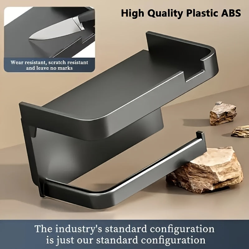 Portarrollos de papel higiénico gris oscuro con estante para teléfono, sin perforaciones, almacenamiento de cocina