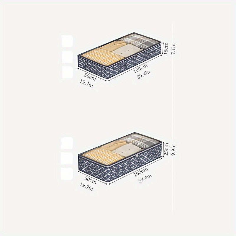 Large Under Bed Storage Bag with Clear Window Non-Woven Fabric Dual Zipper Organizer