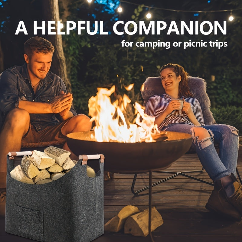 Extra Large Felt Firewood Basket Foldable Storage Bag with Reinforced Handles