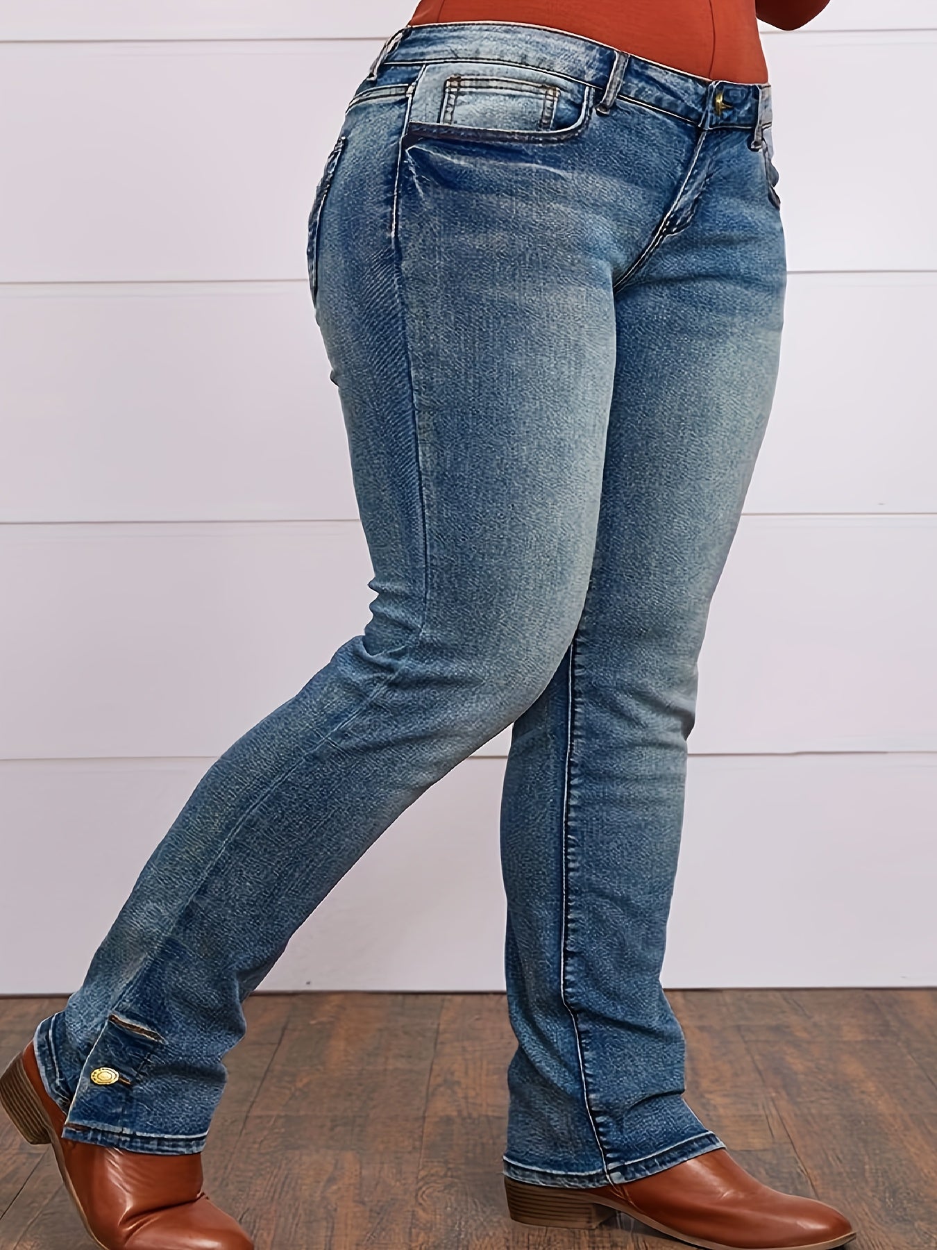 Women's Plus Size Stretch Denim Jeans Split Hem Street Style All Season