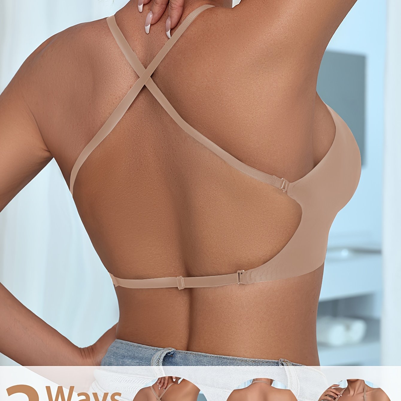Women's Seamless Wireless Halter Bra with Cross Straps and Push-Up Support