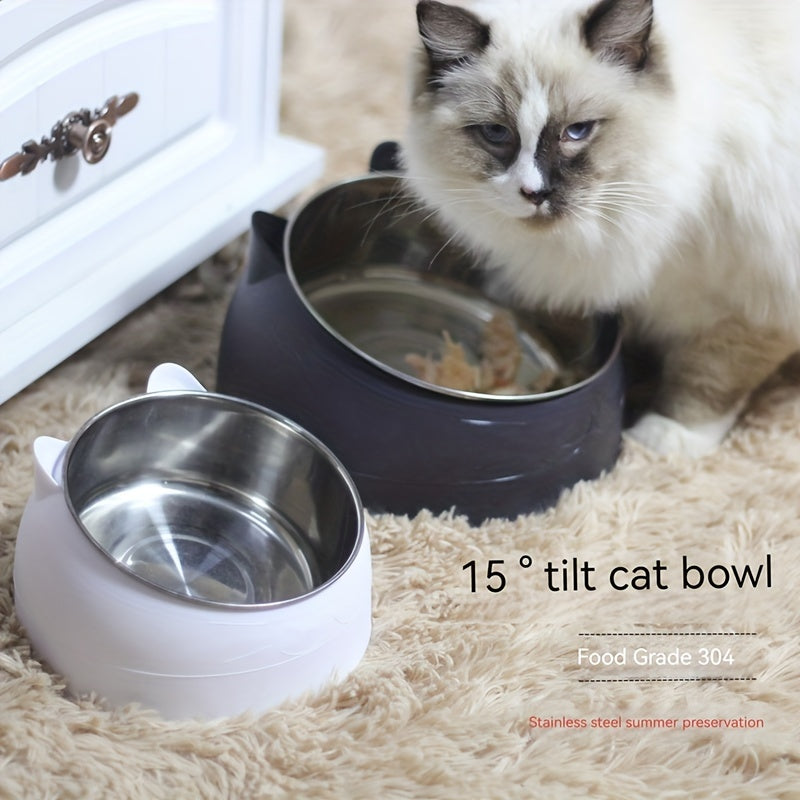 Raised Stainless Steel Cat Food Bowl with Non-Slip Base and 100ml Capacity