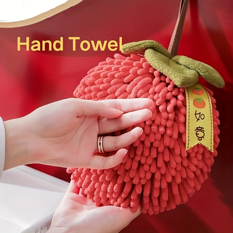 Persimmon-Shaped Chenille Towel Ultra-Soft Absorbent 3500gsm Decorative Green Ribbon Gold Coin
