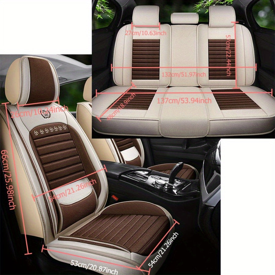 Summer Linen Breathable Car Seat Covers Full Set for 5 Seats Black Brown