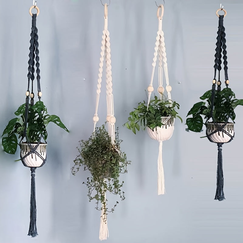 Set of 2 Boho Handmade Macrame Plant Hangers Indoor Climbing Pots