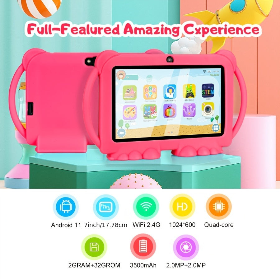 Tableta para niños de 7 pulgadas con 32GB de ROM, 2GB de RAM, Android 11, protección ocular, control parental, funda a prueba de golpes