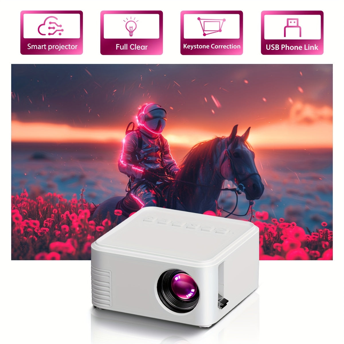 Mini Pro Square Projector for Home Theater HD 3D Ready USB-C