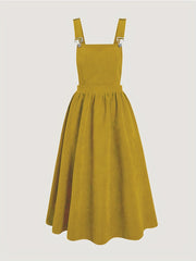 Women's Wide Strap Pinafore Dress with Patched Pocket and Backless Design for Summer