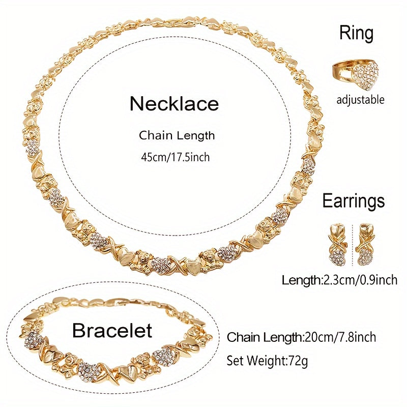 Women’s Wedding Jewelry Set with Earrings Ring Bracelet Necklace 5 Piece Gift