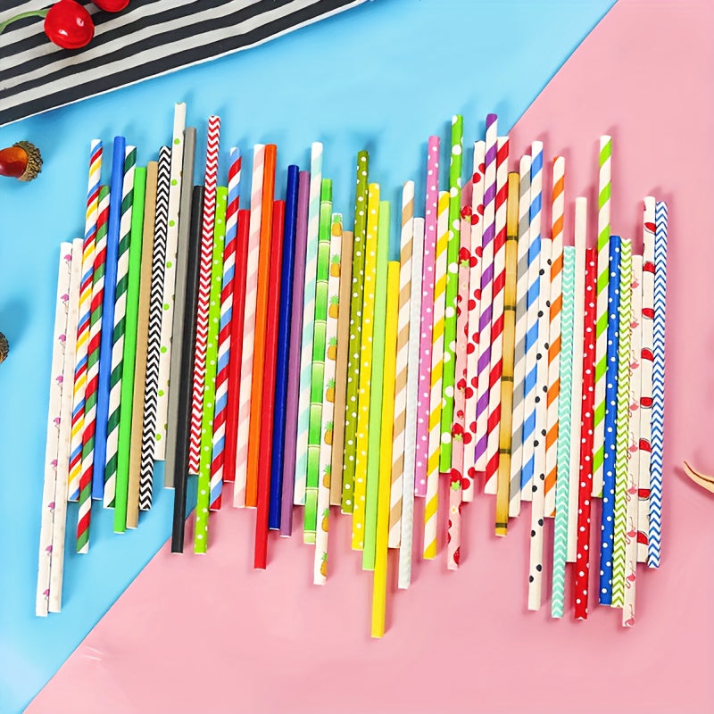 25 Pack Assorted Paper Straws Polka Dot Striped Waves Stars for Parties Weddings BBQ