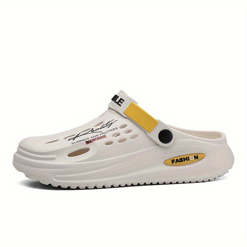 Erkaklar uchun moda qopqog'i: Qizil aksentli qora EVA sandallar, nafas oladigan va qulay, tasodifiy kiyim uchun surish dizayni.