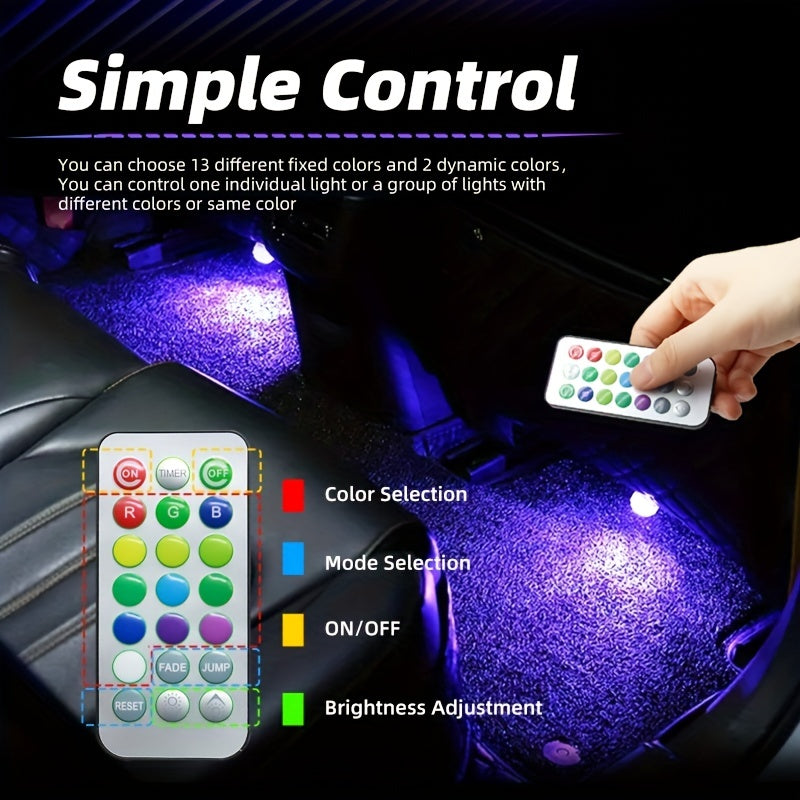 Wireless RGB LED Car Interior Ambient Light with Remote Control