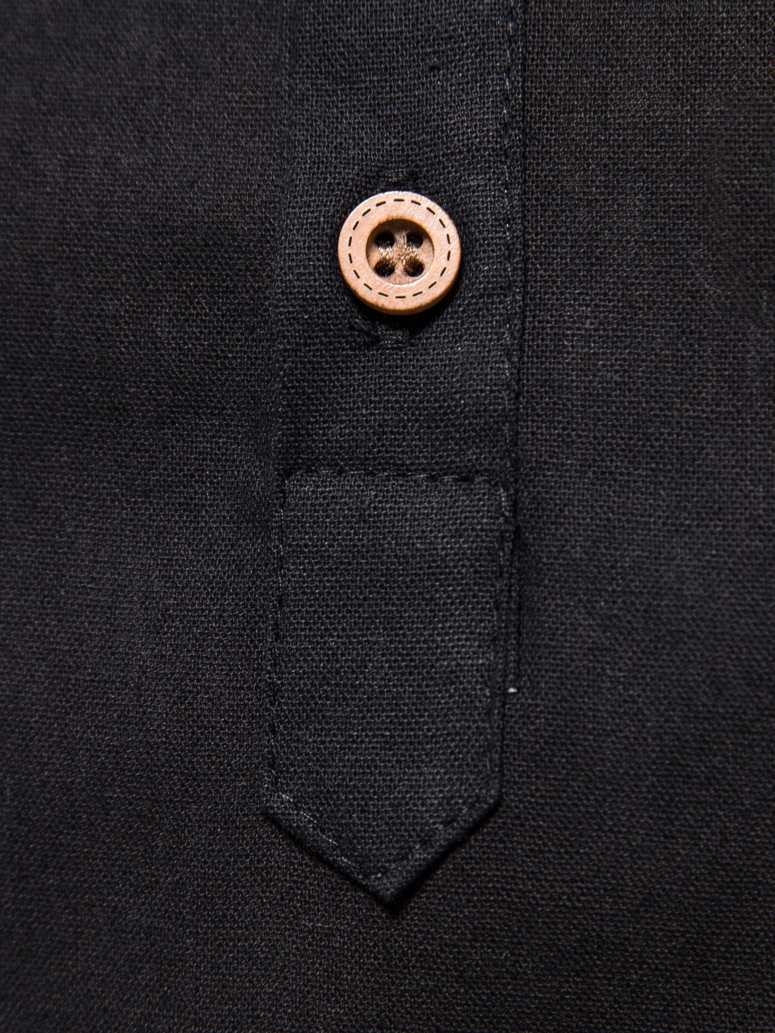 Men's Cotton Long-Sleeve Shirt Set Spring Autumn Stand Collar Slim Fit Solid Color Outdoor