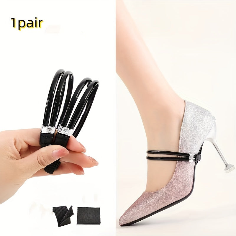 Women's Faux Leather High Heel Shoes with Rhinestones, Anti-Slip Straps