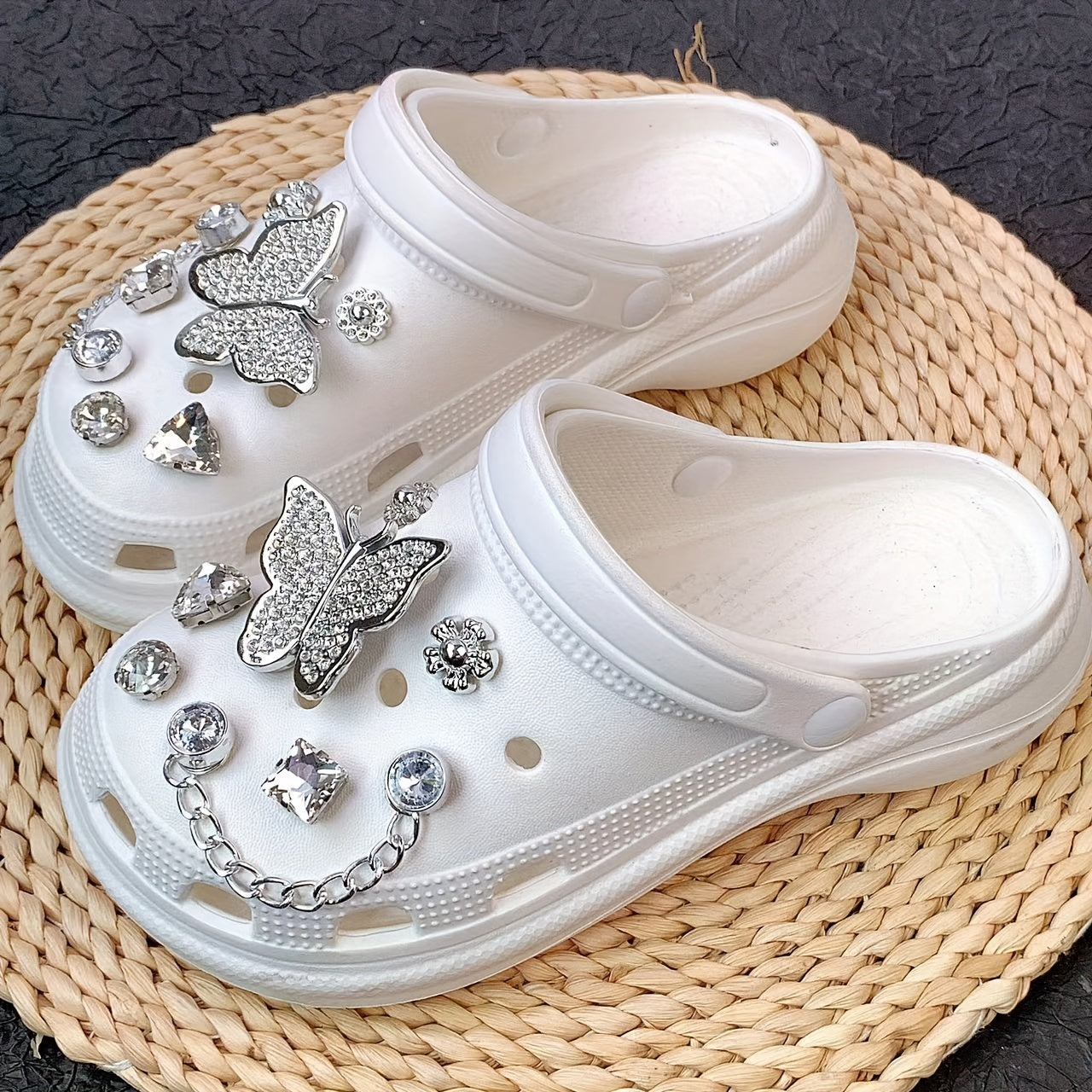 Women Shoe Accessories Set 14/16pcs Bone Butterfly Sunflower Chains for Hole Shoes