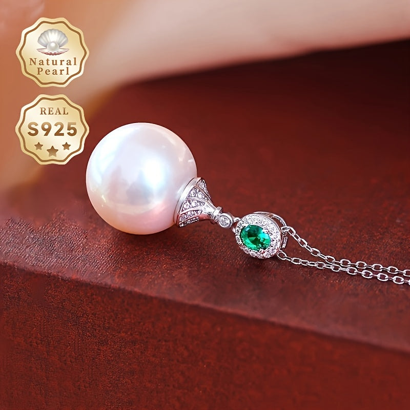 Silver Pendant Necklace with Natural Freshwater Pearl 13-14mm Jewelry Gift Box