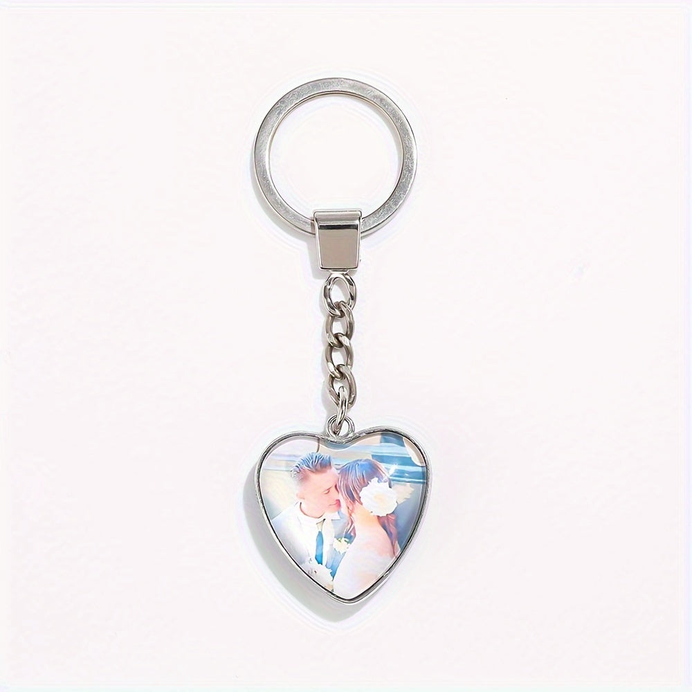 Customizable Couple Keychain with Personalized Photos Heart-Shaped Love Charm Durable Metal Gift for Weddings Anniversaries Valentine