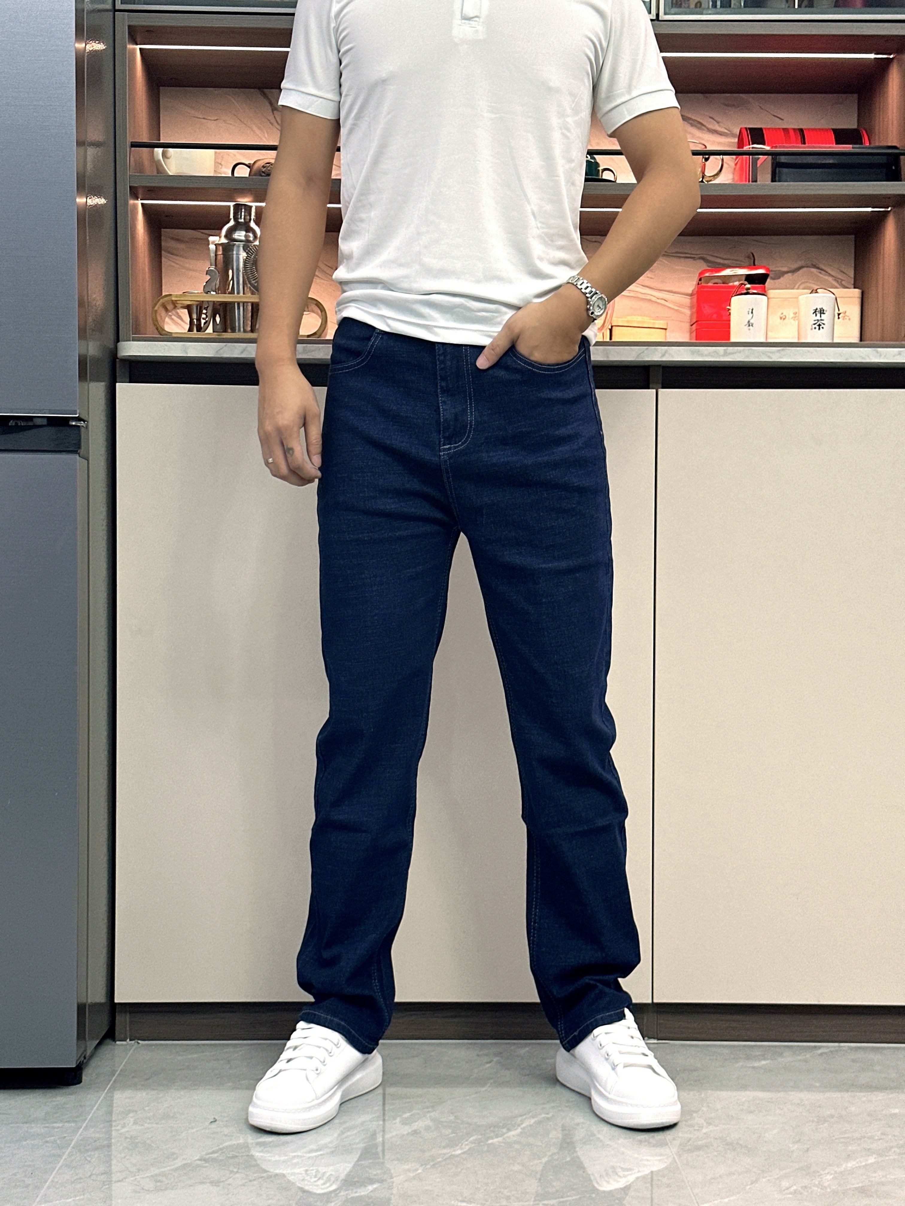 Men's Dark Blue Straight Leg Jeans Casual Work Business All-Season Denim