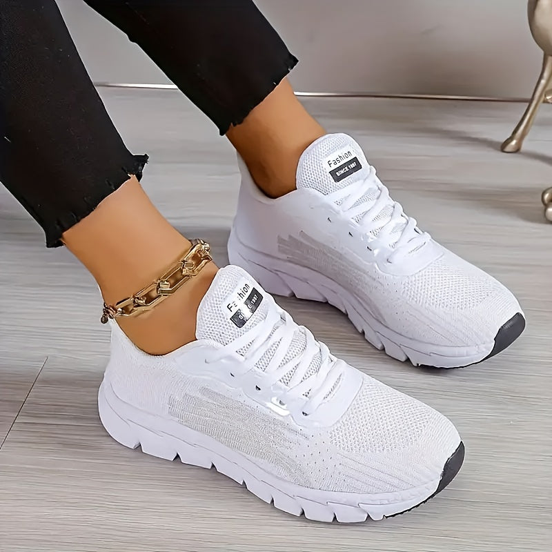 Women Casual Sneakers Solid Color Lace-Up Lightweight Breathable Shoes