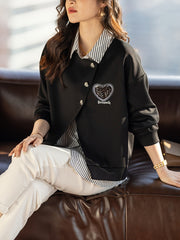 Women's Striped Patchwork Polo Collar Sweatshirt for Spring Flattering Fit