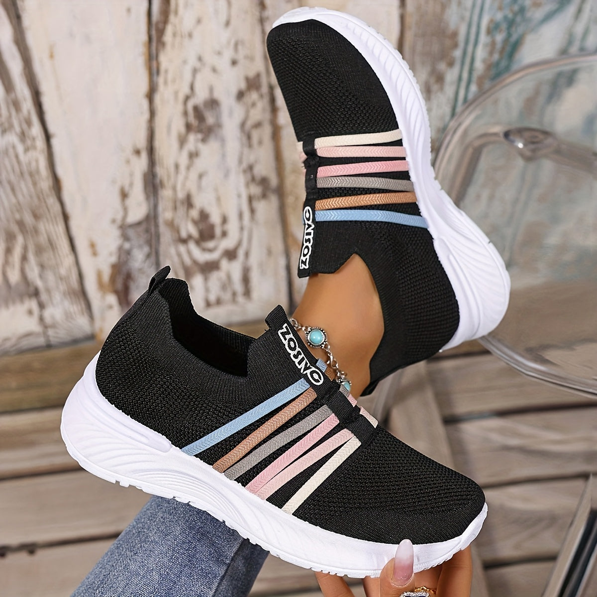 Women's Slip-On Sneakers White Black Casual Summer Shoes