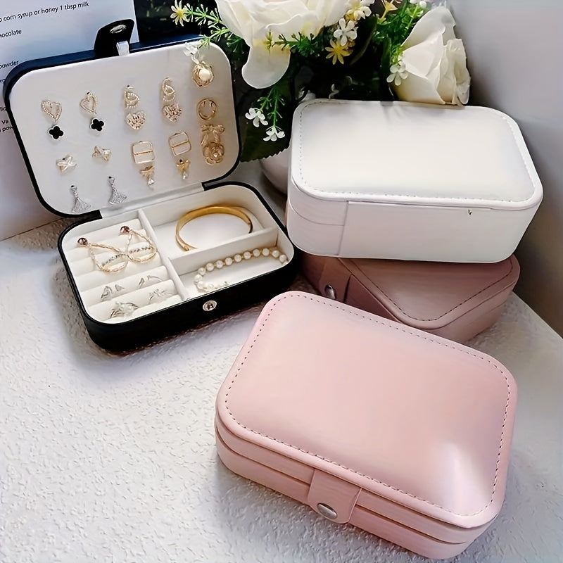 Mini Travel Jewelry Box with Double Layer Leather Organizer for Earrings Rings Necklaces